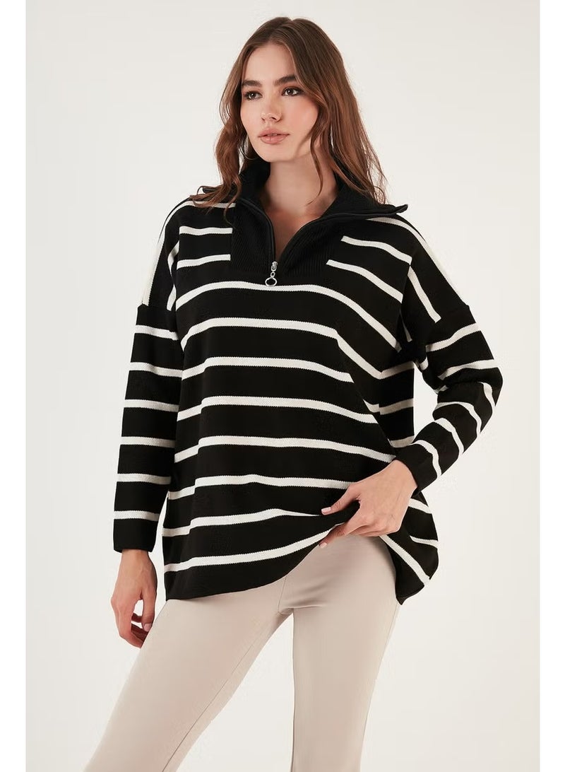 Lela Striped Half Zipper Oversize Knitwear Sweater Women's Sweater 4616080 - Image 3